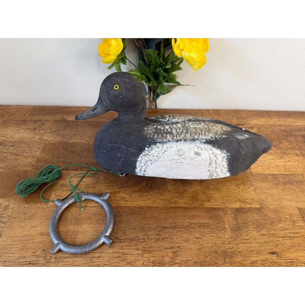 Vintage Duck Hunting Decoy with Original Anchor Weight & Line Waterfowl Decor